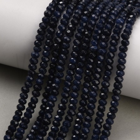 Fiada de Contas Jade Natural Azul Meia-Noite Rondelle Facetada 4x3mm