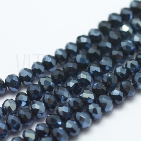 Fiada de Contas de Cristal Azul Aço Rondelle Facetada 3x2mm