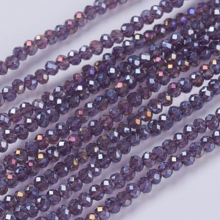 Fiada de Contas de Cristal Roxo AB Rondelle Facetada 3x2mm