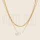 Colar Duplo em Aço Inoxidável 304 Dourado 18K com Pérola Branca 39cm