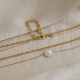 Colar Duplo em Aço Inoxidável 304 Dourado 18K com Pérola Branca 39cm