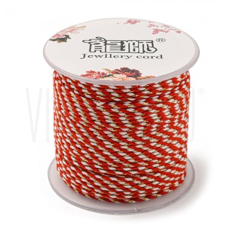 Fio Polycotton Acabamento Metálico 1.5mm - VERMELHO BRANCO / DOURADO