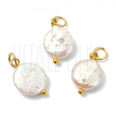 Pendente Pérola Natural Keshi Barroca Branca com Argola em Aço Inoxidável Dourado 16x10mm