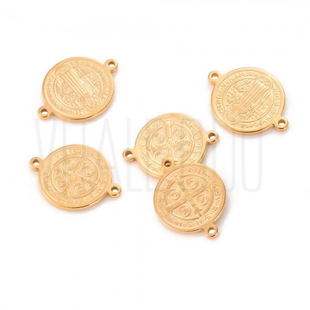 Entremeio Medalha de São Bento em Aço Inoxidável 304 Dourado 17x12mm Entremeio Medalha de São Bento em Aço Inoxidável 304 Dourado 17x12mm