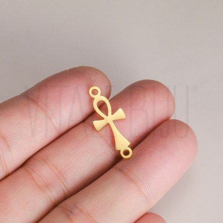 Conector/Entremeio Cruz Ankh 25x10mm em Aço Inoxidável 304 Dourado