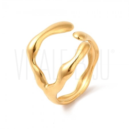 Anel Orgânico em Aço Inoxidável 304 Ouro 18K