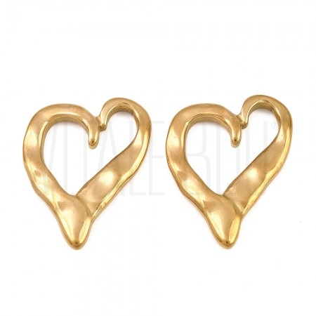 Pendente/Entremeio Coração Martelado 29x22mm em Aço Inoxidável 304 Ouro 18K