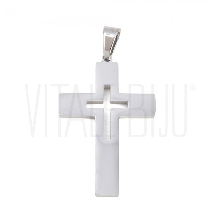 Pendente Cruz Recortada 42,5x28mm em Aço Inoxidável 304 Prateado Pendente Cruz Recortada 42,5x28mm em Aço Inoxidável 304 Prateado