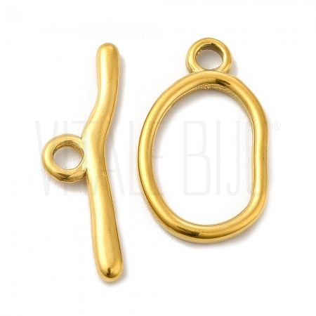Fecho T Oval 25x15mm em Aço Inoxidável 304 Ouro 18K