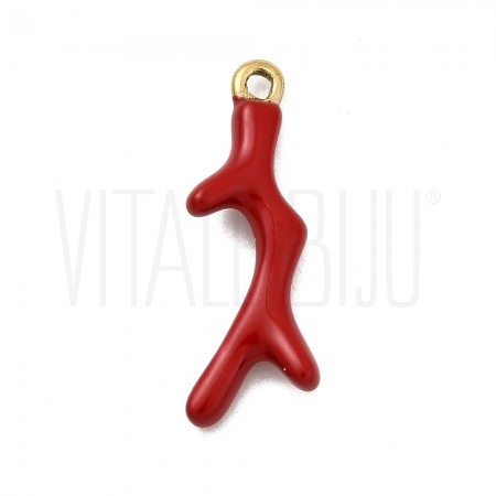 Pendente Coral 22,5x9mm em Aço Inoxidável 304 com Ouro 18K