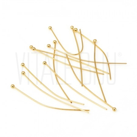 Pack 12 Espigões / Alfinetes com Cabeça Bola Dourados 40x0,6mm em Aço Inoxidável 304