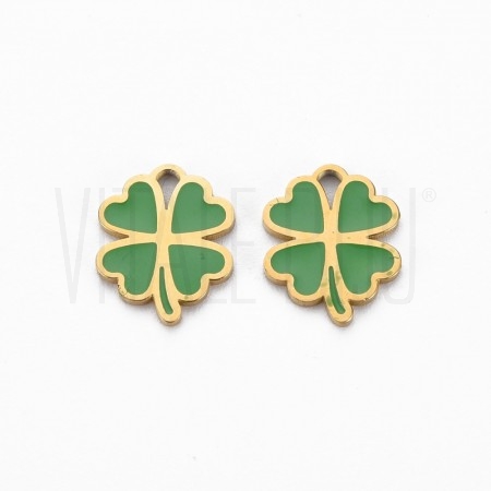 Pendente Trevo Esmaltado 12x9,5mm em Aço Inoxidável 316 Dourado