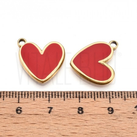 Pendente Coração Esmaltado Vermelho 17,5x15,5mm em Aço Inoxidável 304 Banho Ouro 18K