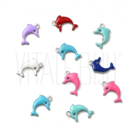 Pendente Golfinho Esmaltado 12x8mm em Aço Inoxidável – Pack 5 Unidades