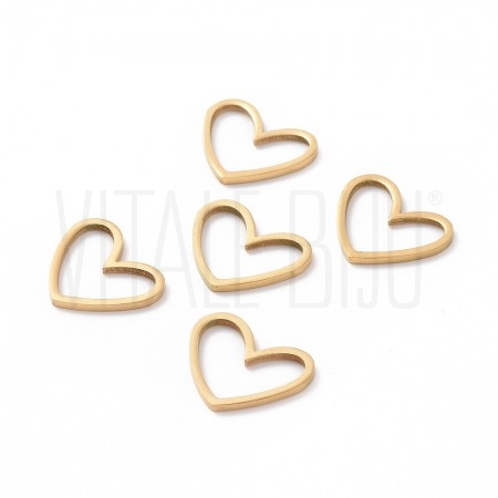 Pendente/Entremeio Coração Assimétrico 13x10,5mm em Aço Inoxidável 201 Ouro 18K