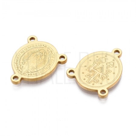 Centro de Terço Medalha Milagrosa em Aço Inoxidável 201 Banho Ouro 18K Oval 20x16,5x1,5mm