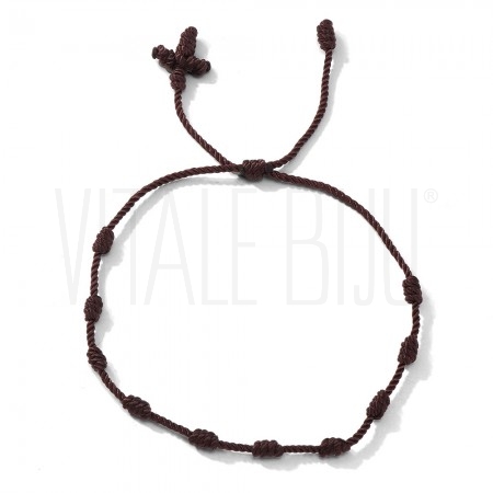 Pulseira de Cordão Castanho com Cruz de Nós Ajustável Estilo Boho