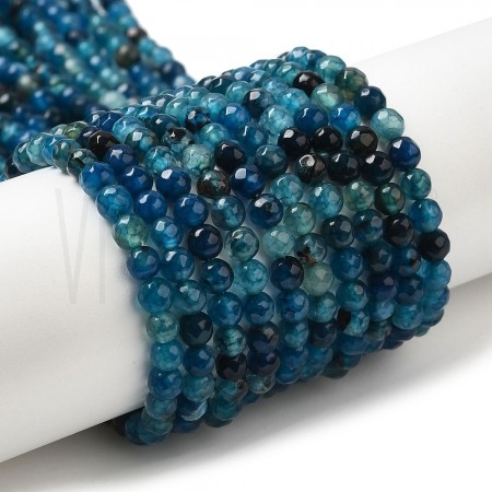 Fiada de Contas Ágata Natural Azul Aço Redonda Facetada 4mm Fiada de Contas Ágata Natural Azul Aço Redonda Facetada 4mm