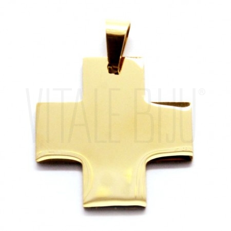 Pendente Cruz Grega 25x25mm - Aço Inox Dourado
