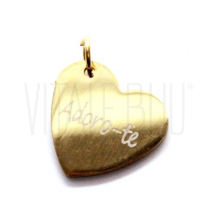 Pendente Coração "Adoro-te" 15x14mm - Aço Inox Dourado