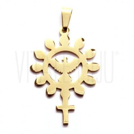 Pendente Espirito Santo e Cruz 35x24mm - Aço Inox - Dourado