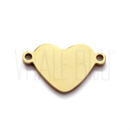 Pendente/Entremeio Coração 15x10mm - Aço Inox Dourado