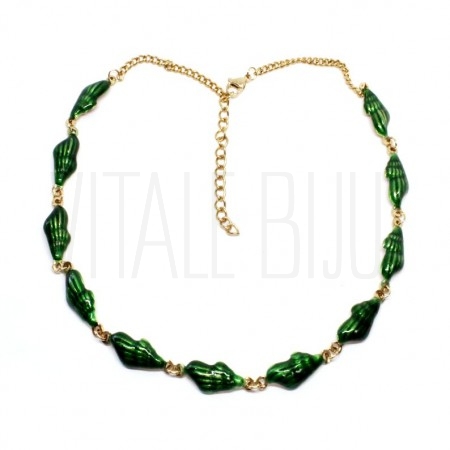 Choker Búzios +/- 25x9mm - Aço Inox Dourado - VERDE