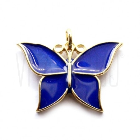 Pendente Borboleta 23.5x16mm - Latão  banhado a ouro 16K e verniz - AZUL ESCURO