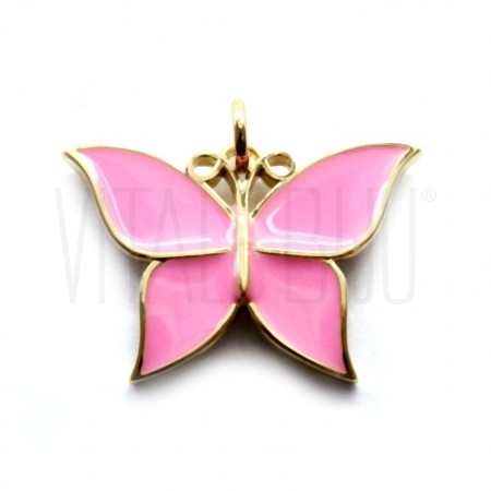 Pendente Borboleta 23.5x16mm - Latão  banhado a ouro 16K e verniz - ROSA