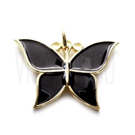 Pendente Borboleta 23.5x16mm - Latão  banhado a ouro 16K e verniz - PRETO