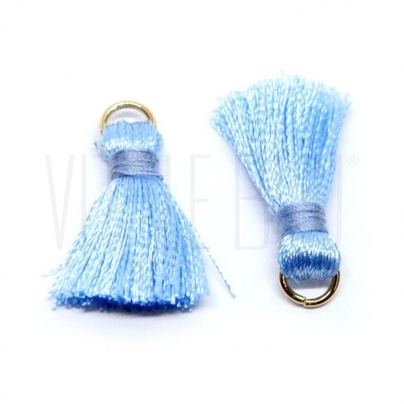 Pompom de seda Azul Claro +/- 22mm - Aço Inox Dourado