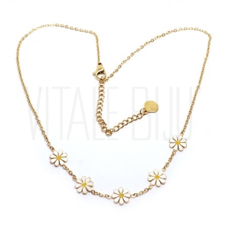 Fio Elo Oval Achatado 1.8mm c/ Margaridas - Aço Inox Dourado