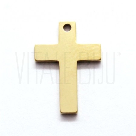 Pendente Cruz 15x11mm - Aço Inox Dourado