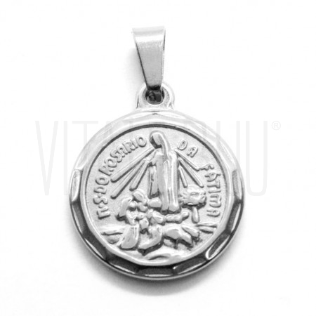 Medalha Nossa Senhora de Fátima 20mm em Relevo - Aço Inox 