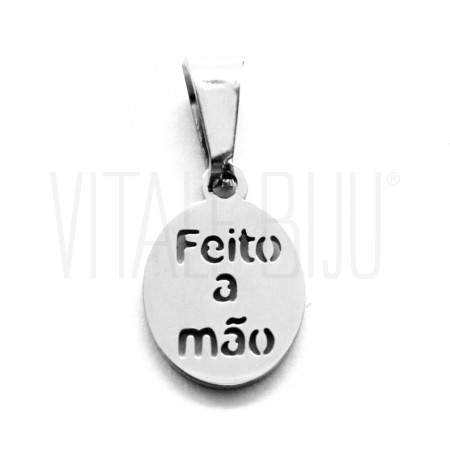 Pendente/Etiqueta "Feito a Mão" 12x8mm - Aço Inox 