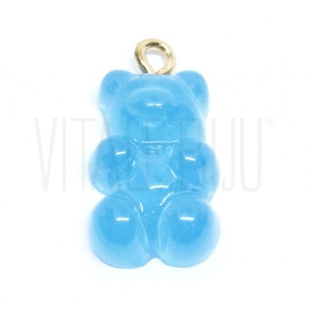 Pendente Gummy Bear 20x11mm Azul Celeste - Acrílico com Aço Inox Dourado