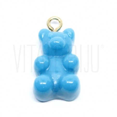 Pendente Gummy Bear 20x11mm Azul Celeste Opaco - Acrílico com Aço Inox Dourado