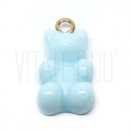 Pendente Gummy Bear 20x11mm Azul Claro - Acrílico com Aço Inox Dourado