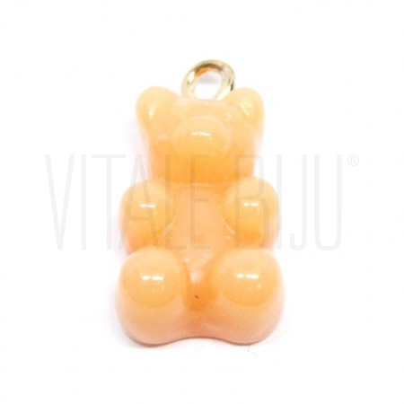 Pendente Gummy Bear 20x11mm Laranja Claro - Acrílico com Aço Inox Dourado