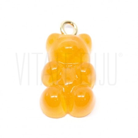 Pendente Gummy Bear 20x11mm Laranja - Acrílico com Aço Inox Dourado