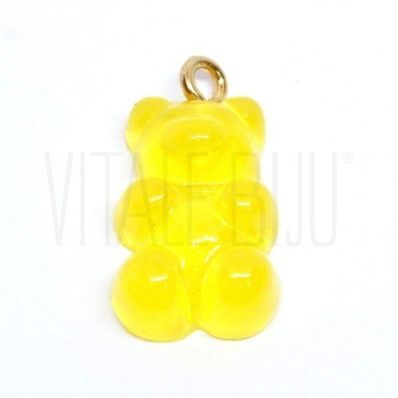 Pendente Gummy Bear 20x11mm Amarelo - Acrílico com Aço Inox Dourado