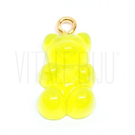 Pendente Gummy Bear 20x11mm Verde Lima - Acrílico com Aço Inox Dourado