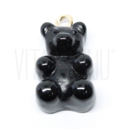 Pendente Gummy Bear 20x11mm Preto - Acrílico com Aço Inox Dourado