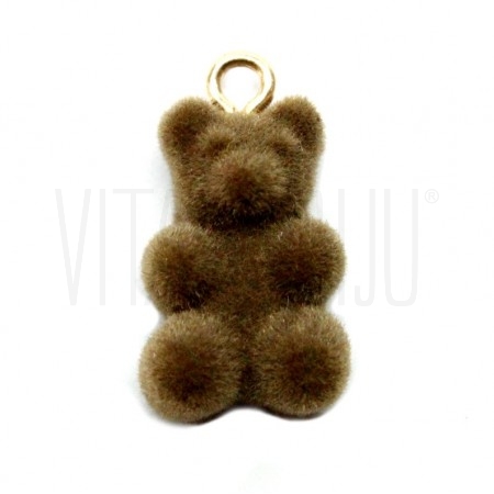 Pendente Gummy Bear 20x11mm Castanho Escuro - Veludo com Aço Inox Dourado