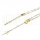 Fio c/ Bolinhas e Pendentes Nossa Senhora e Cruz  - Aço Inox Dourado - BRANCO