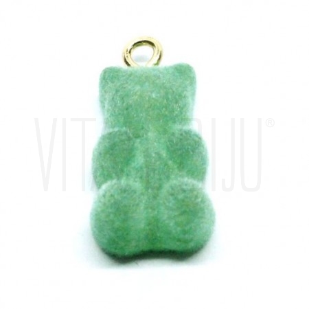 Pendente Gummy Bear 20x11mm Verde - Veludo com Aço Inox Dourado