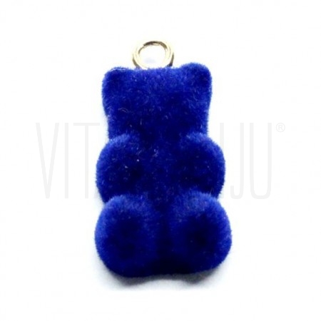 Pendente Gummy Bear 20x11mm Azul Marinho - Veludo com Aço Inox Dourado