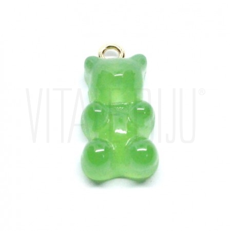 Pendente Gummy Bear 20x11mm Verde - Acrílico com Aço Inox Dourado