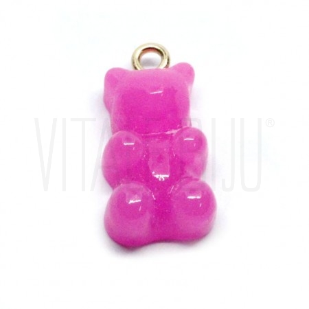 Pendente Gummy Bear 20x11mm Fúcsia - Acrílico com Aço Inox Dourado