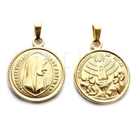 Medalha Nossa Senhora de Fátima 25mm em Relevo - Aço Inox Dourado